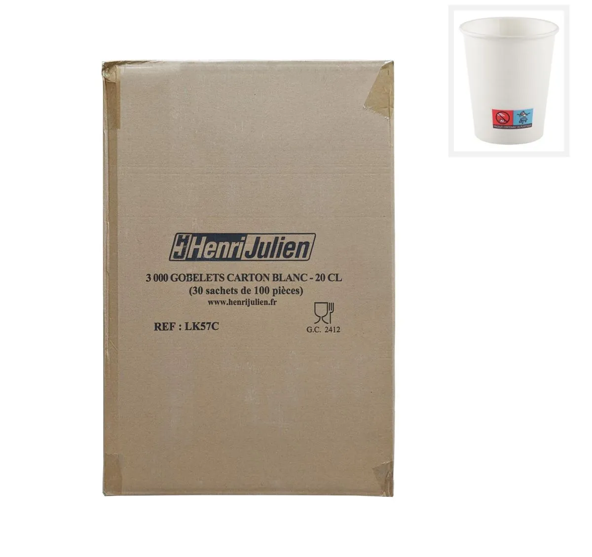 3000 Gobelets carton 20cl Blanc Le carton