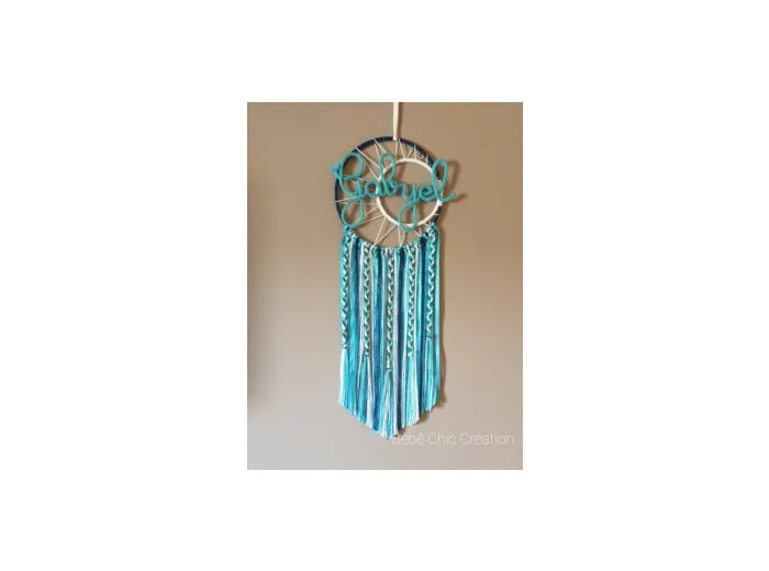 Attrape rêves prénom personnalisable Turquoise, bleu et blanc