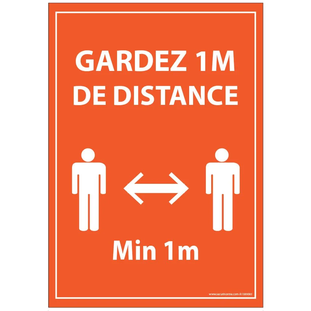 Autocollant Gardez 1m de distance orange vinyle A5