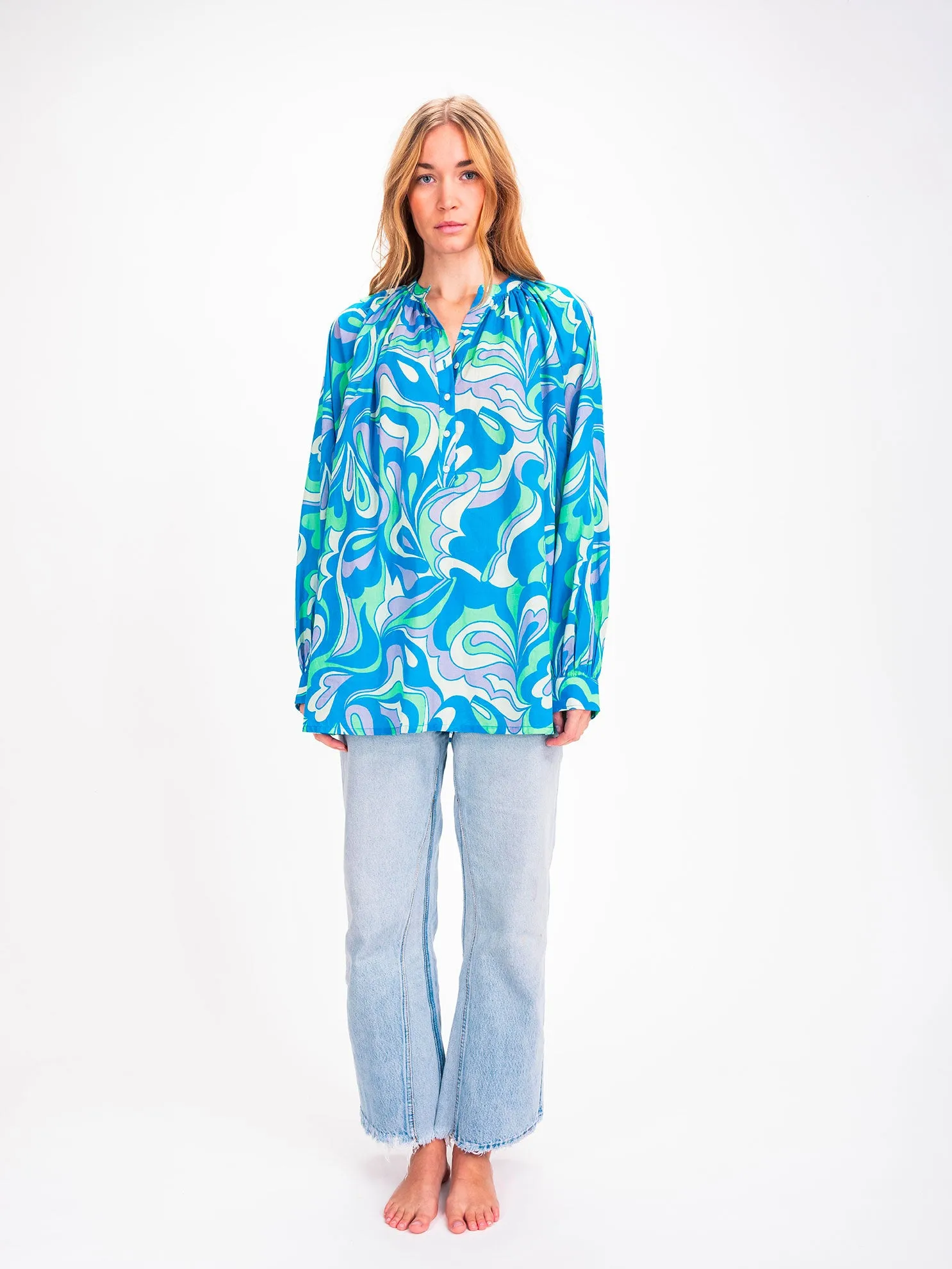 Blouse imprimée bleu Ikat
