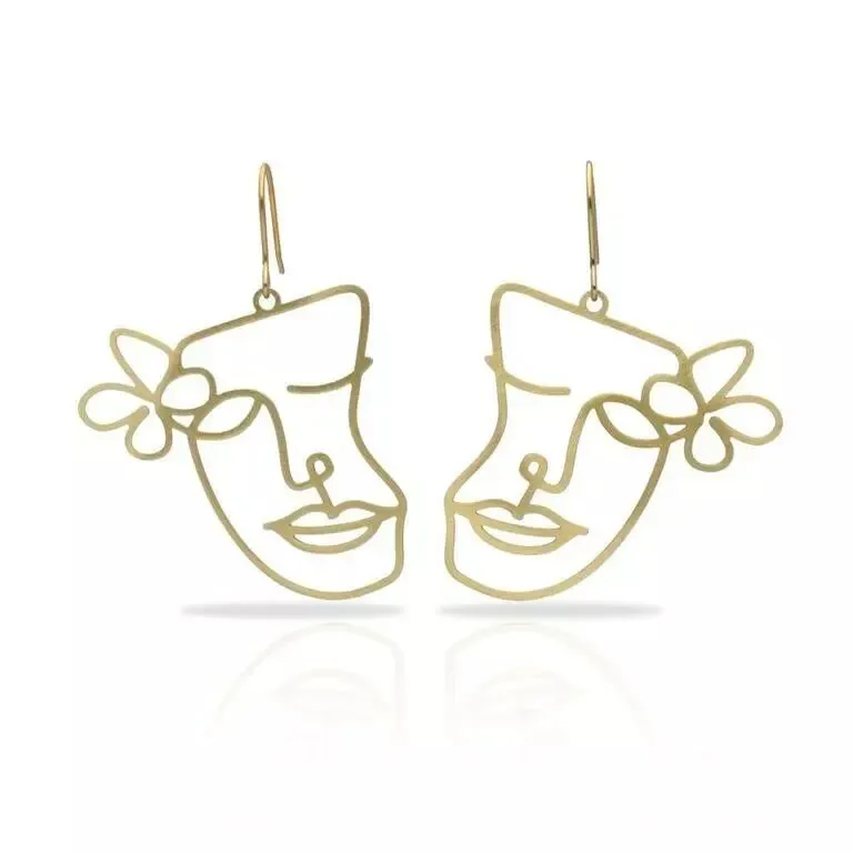 Boucles d'oreilles fines visage RAS dorées