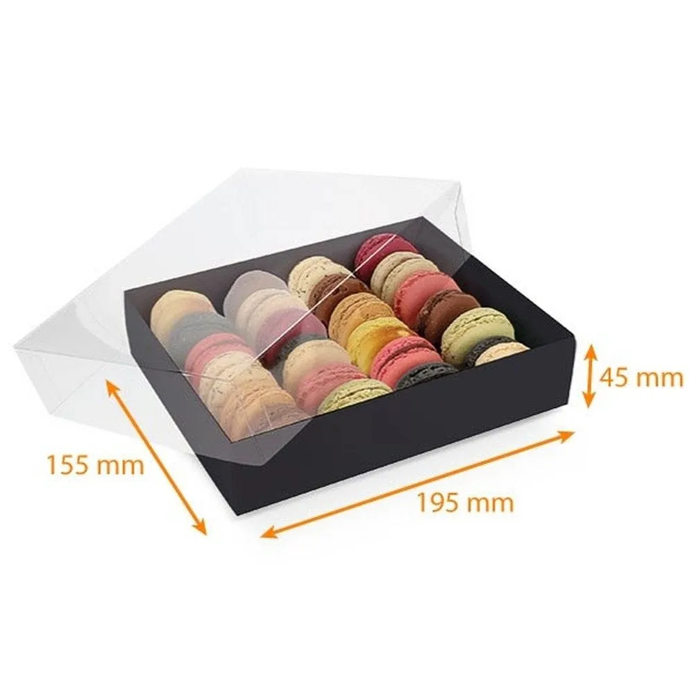 Boîtes 24 macarons carton noir mat 195x155x45mm (fond carton+couvercle par 40