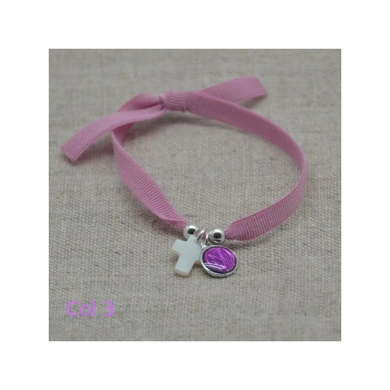bracelet religieux elastique coloré, deux breloques, cadeau communion