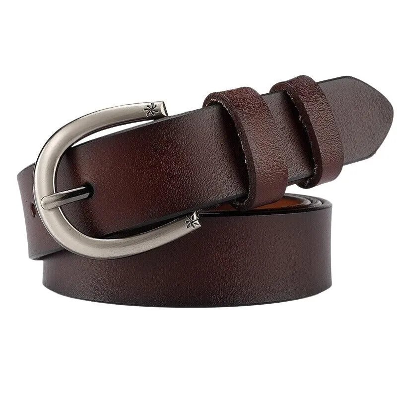 Ceinture en cuir lisse pour femme boucle décor Etoile, modèle Shani