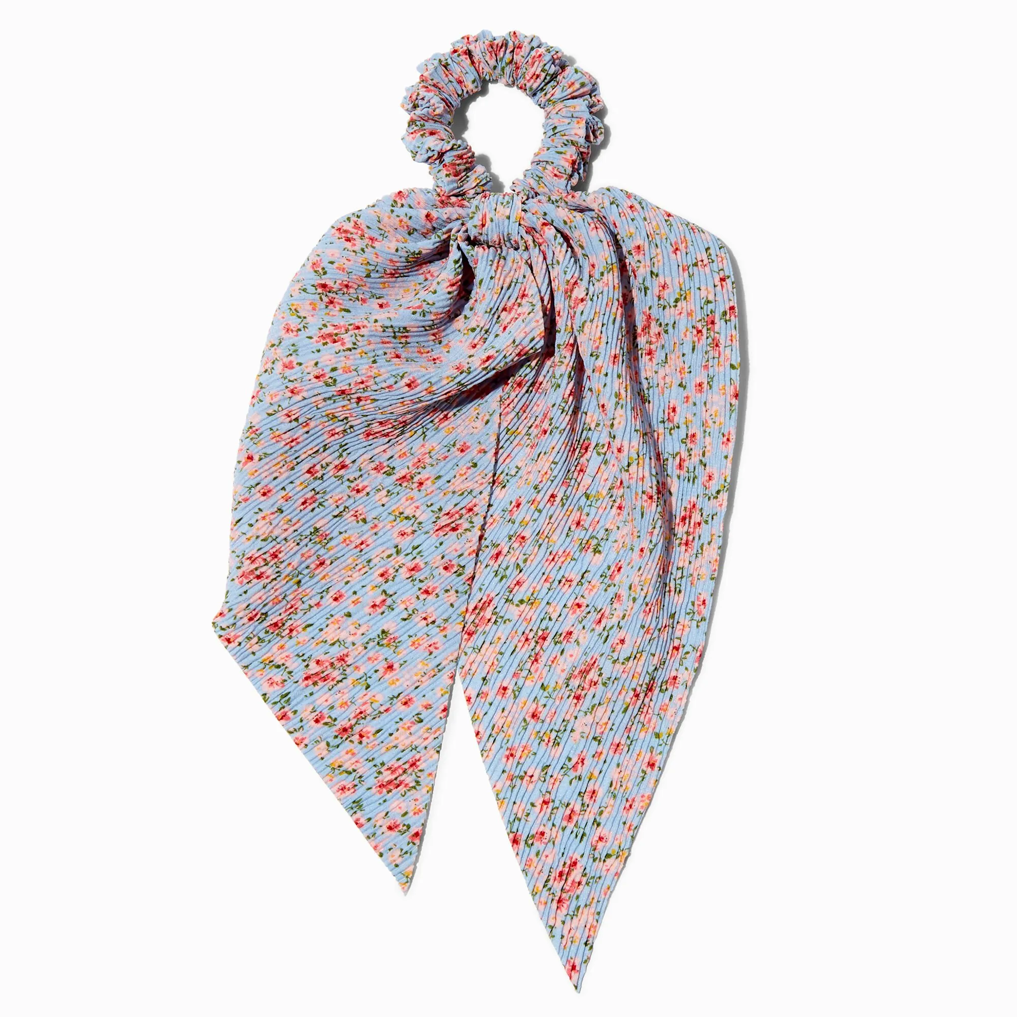 Chouchou foulard plissé floral bleu
