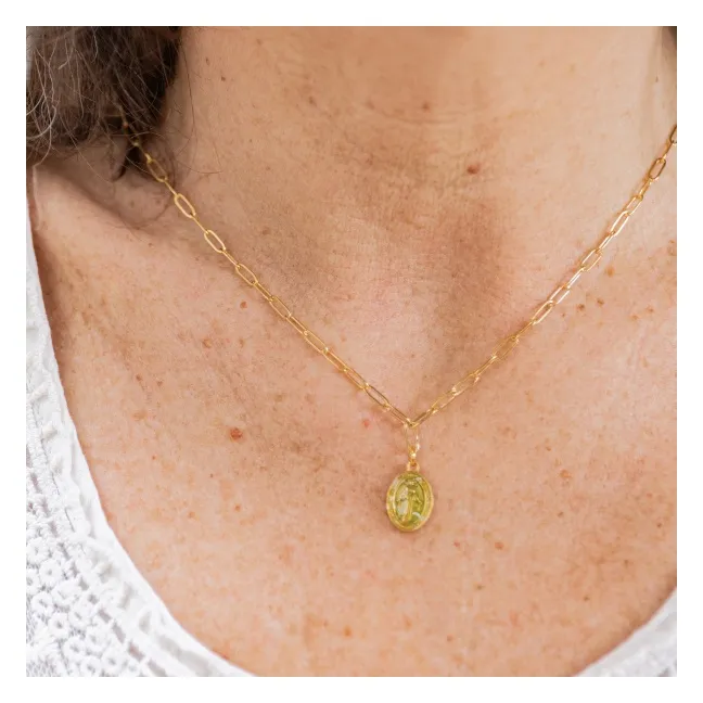 Collier chaîne maille acier religieux, médaille vierge émaillée coloré
