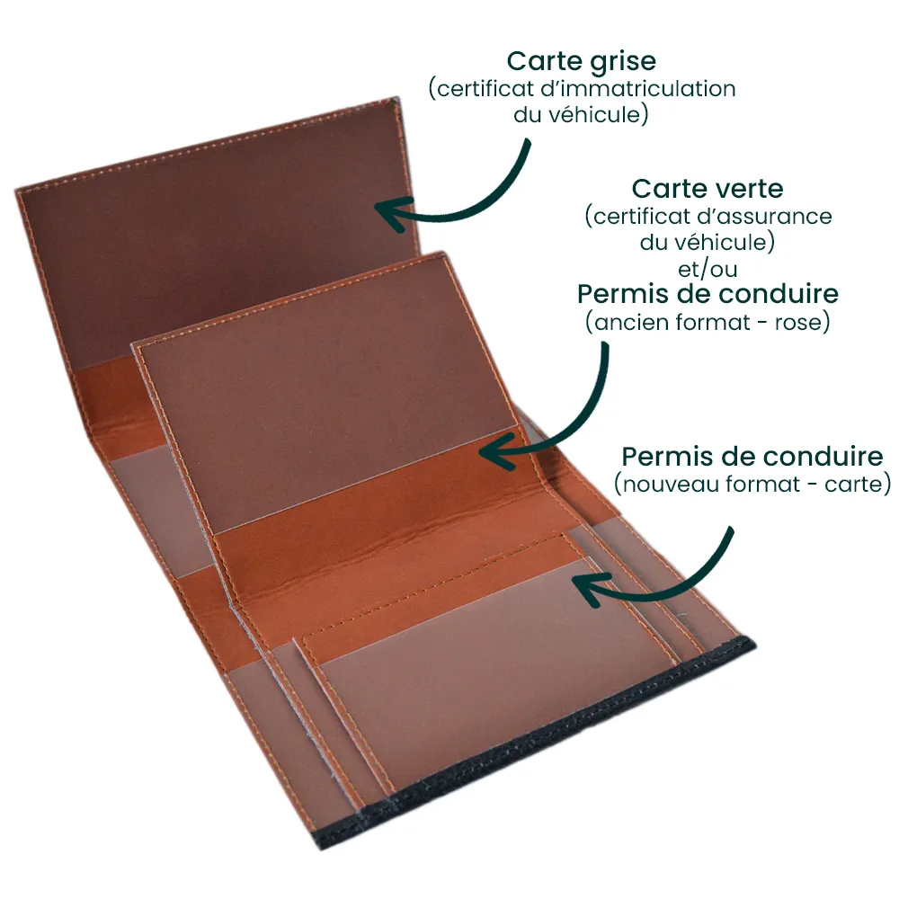 Etui Papiers de voiture en cuir gravé Prénom