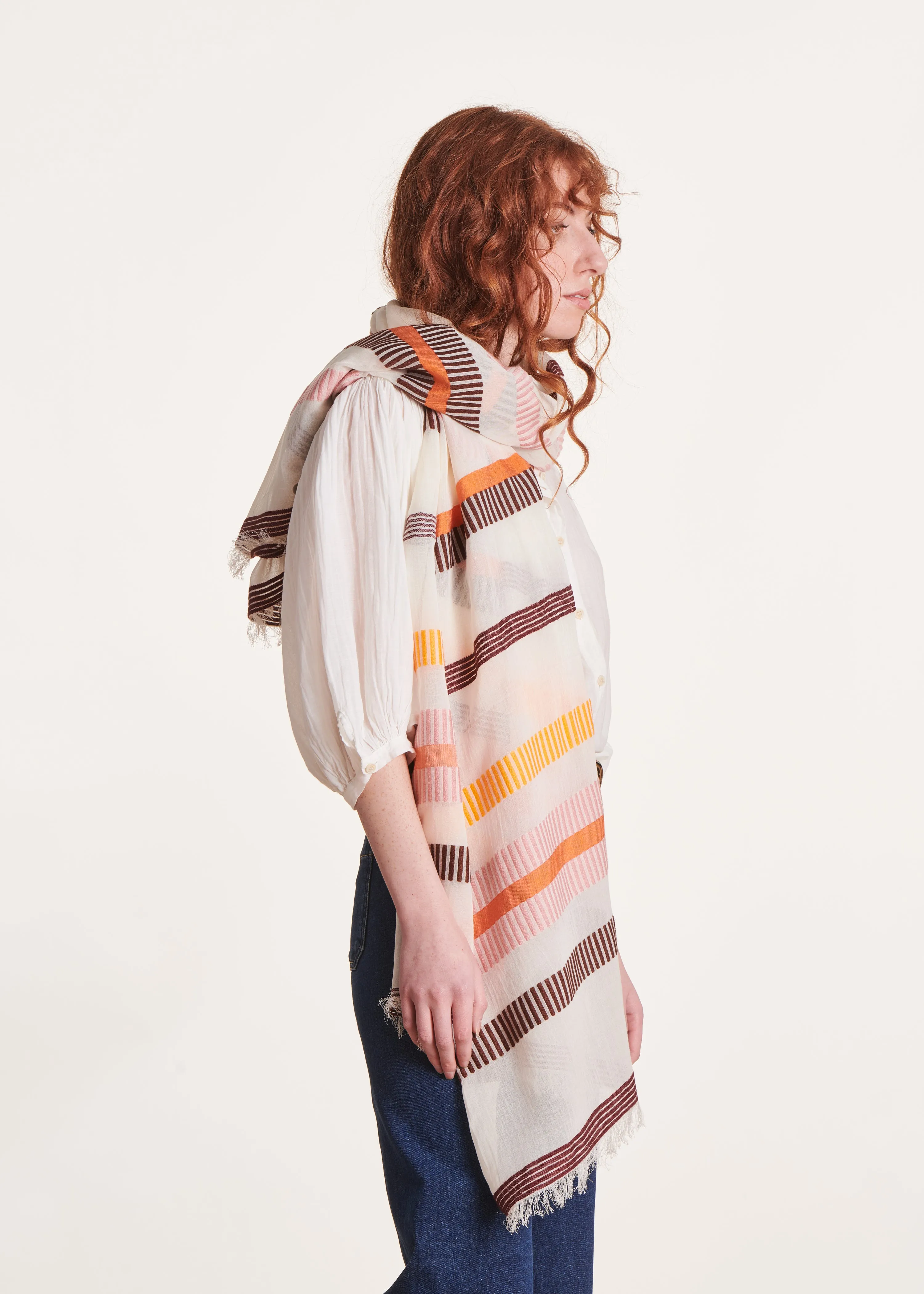 Foulard larges rayures orange