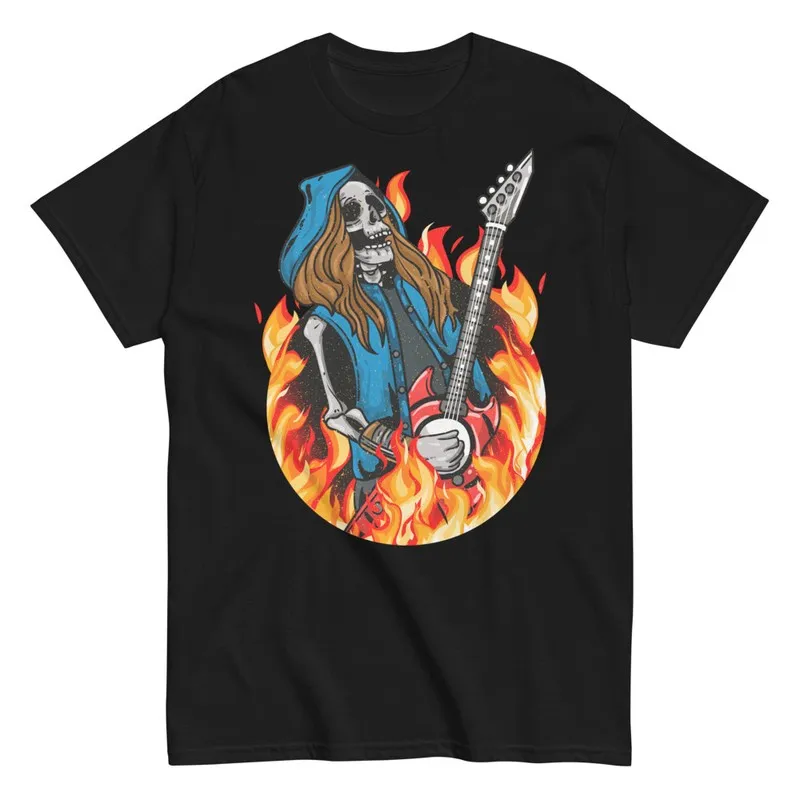 Guitariste Squelette Rockeur en Flammes - T-SHIRTS