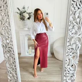 JUPE SIMILI CUIR TUBE BORDEAUX