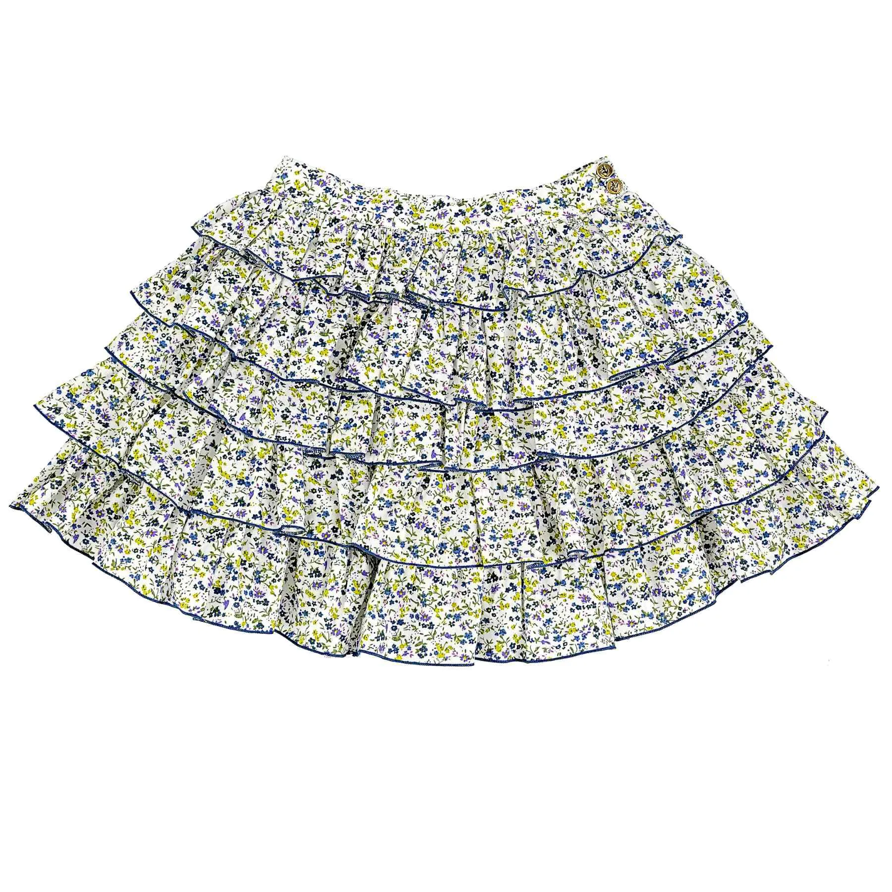 Jupe à Volants Fille | Coton Fleuri Bleu Liberty | RUFFLE