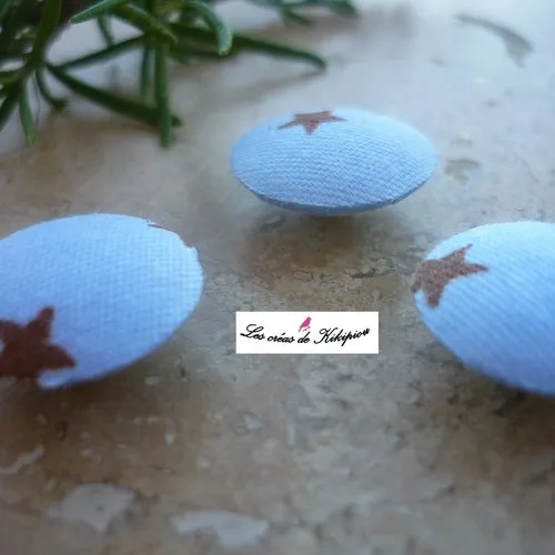 Lot de 3 boutons recouverts de tissu à motifs étoiles de 16mm