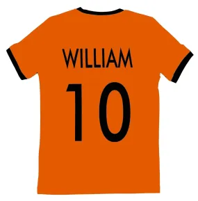 Maillot foot enfant personnalisé avec votre prénom - orange et noir 