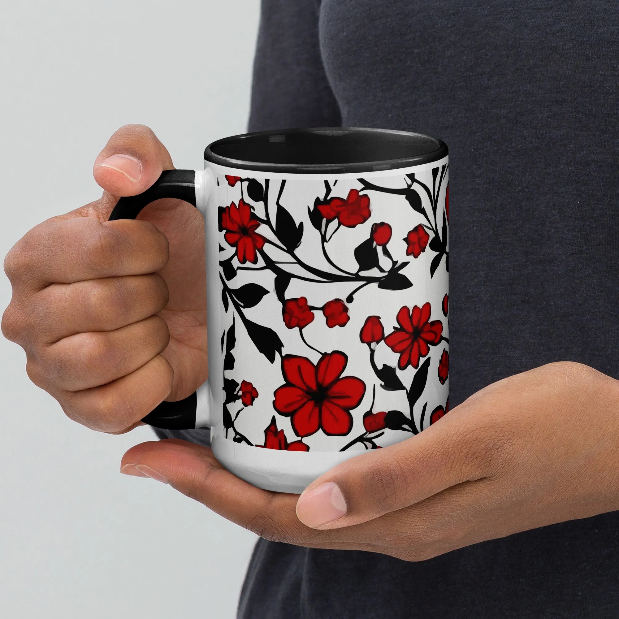 Mug à Intérieur Coloré Petites Fleurs Rouges