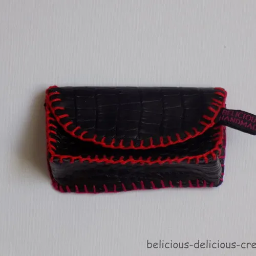 Original mini porte monnaie !! croconoir !! en simili cuir et coton noir fermoir magnetique t:10cm x 6cm x 3cm belicious-delicio