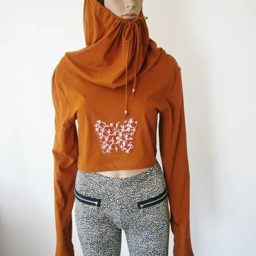 Originale crop top femme  !! butterfly !! en coton marron long 42cm taille m / l belicious-delicious-creation