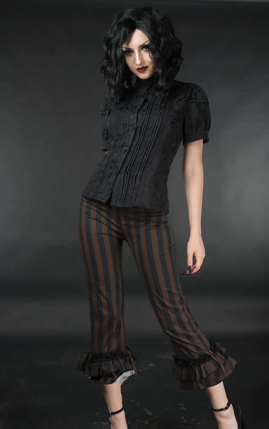 Pantacourt steampunk Dracula clothing noir et marron 'ruffle'