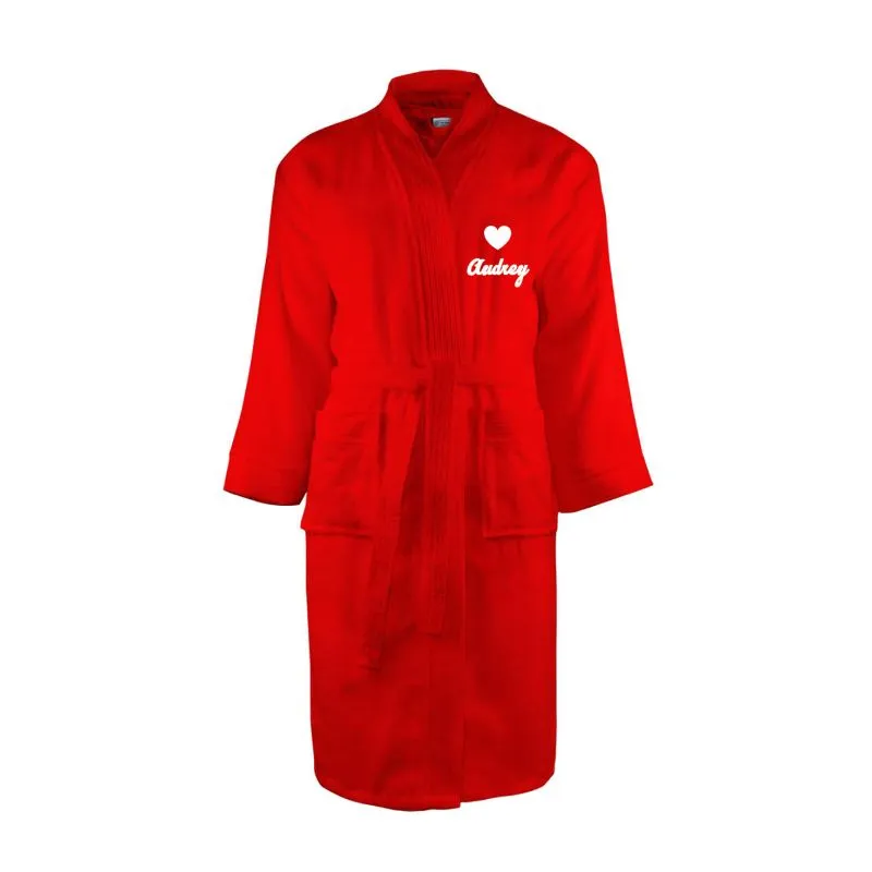 Peignoir kimono adulte rouge brodé et personnalisé au prénom