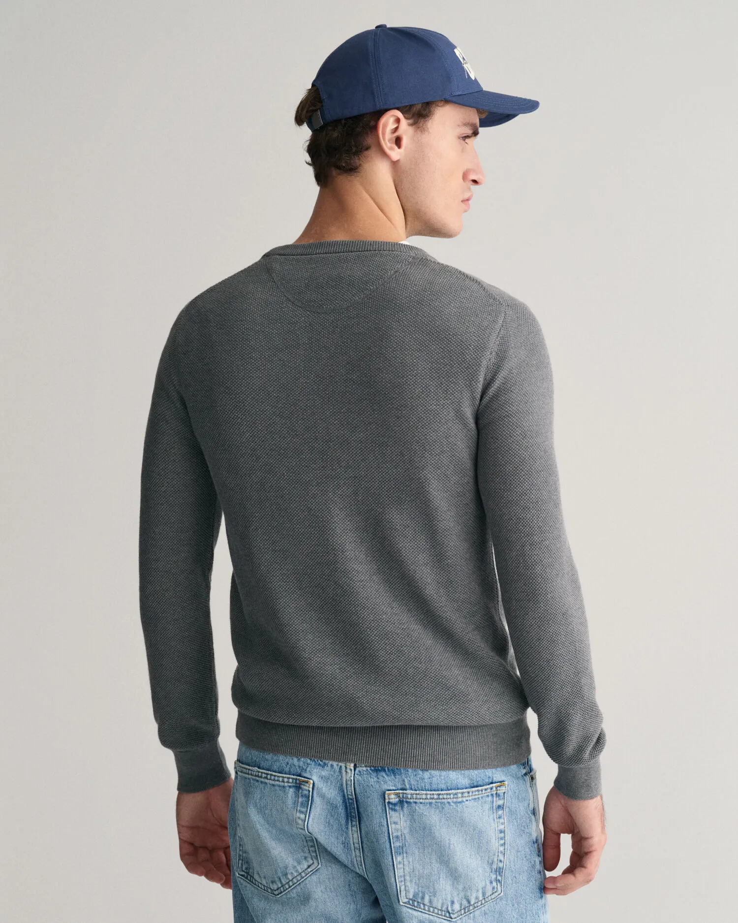 Pull ras du cou en coton piqué