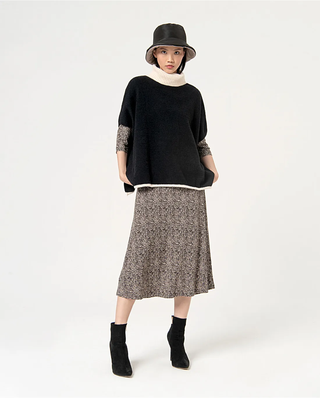 Robe midi imprimée stretch Noir
