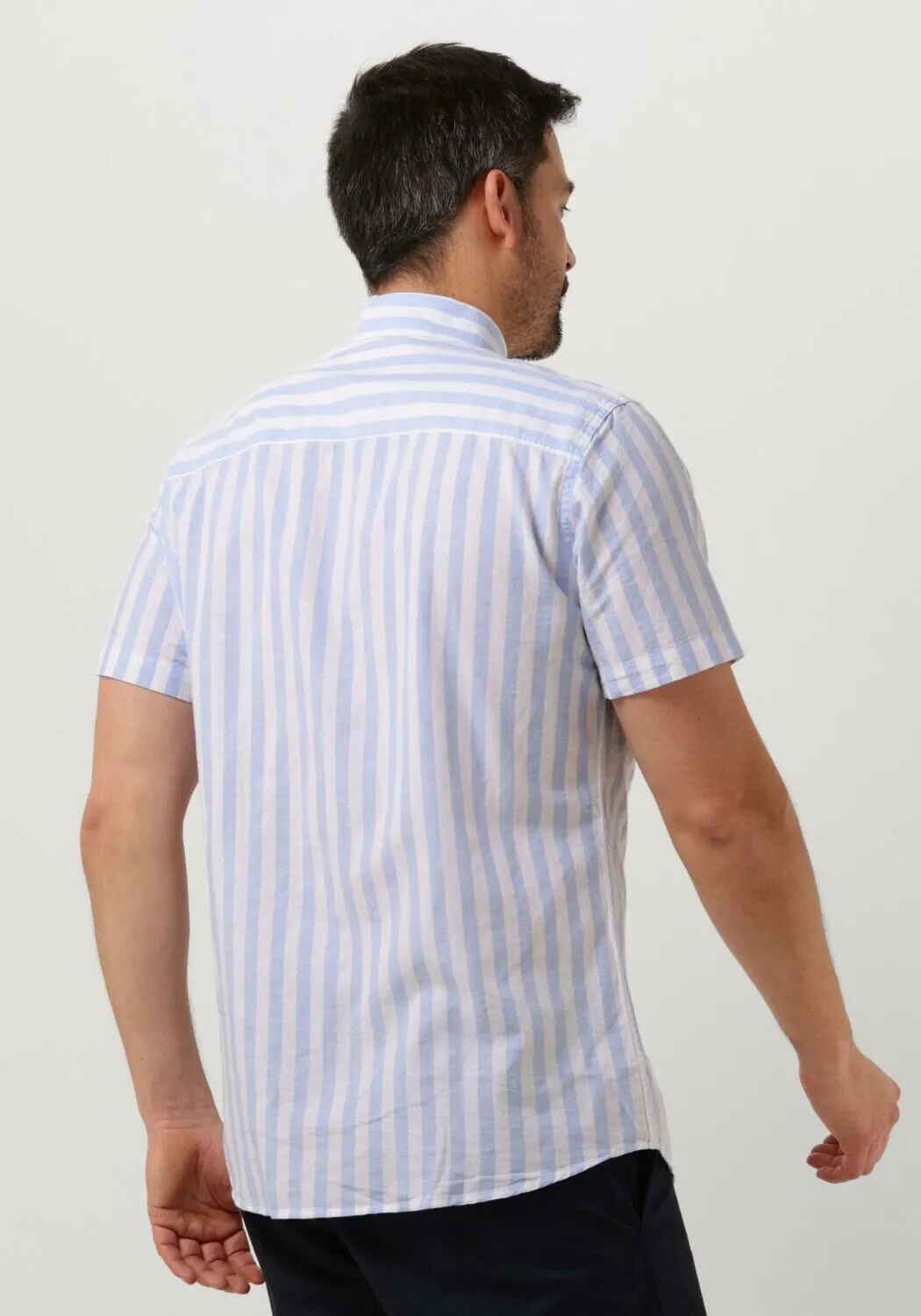 selected homme chemise décontracté slhslimnew-linen shirts ss classic w bleu/blanc rayé