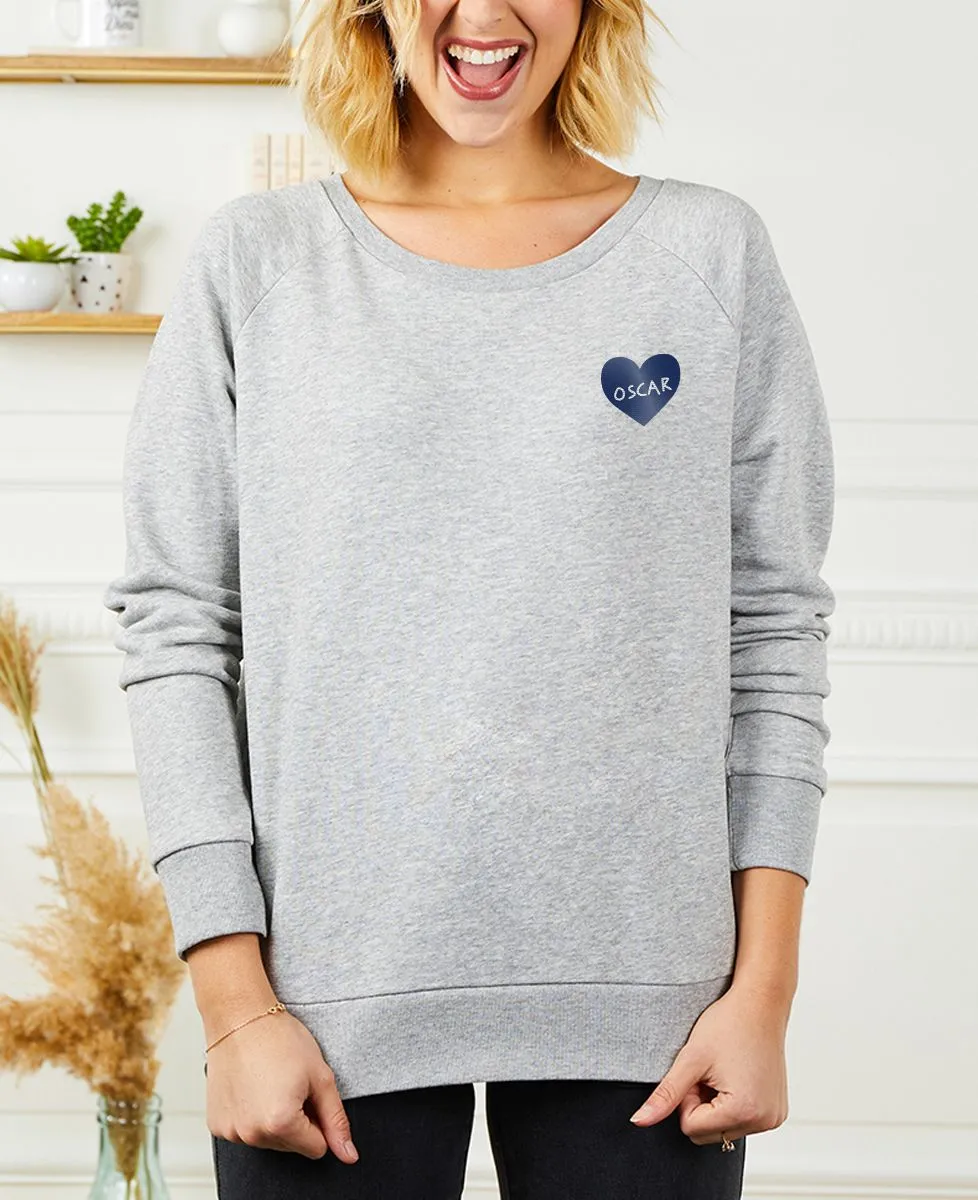 Sweatshirt femme Coeur et prénom brodé personnalisé