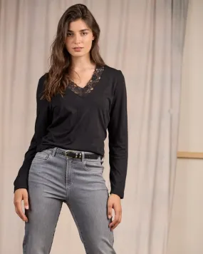 T-shirt à dentelle noir 