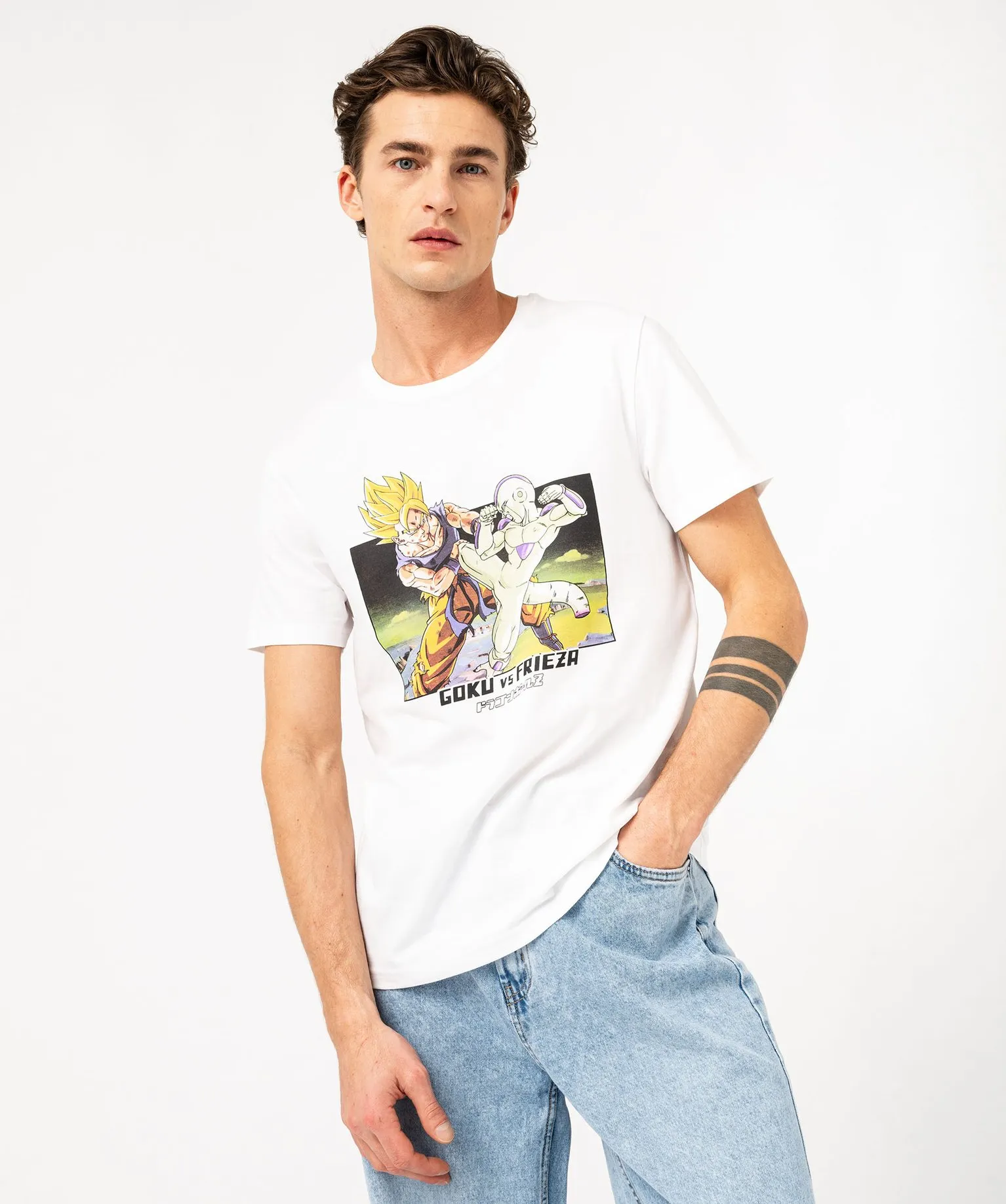 tee-shirt a manches courtes avec motif manga homme - dragon ball z blanc tee-shirts