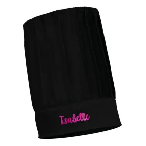 Toque de cuisinier adulte haute noire brodée et personnalisée au prénom