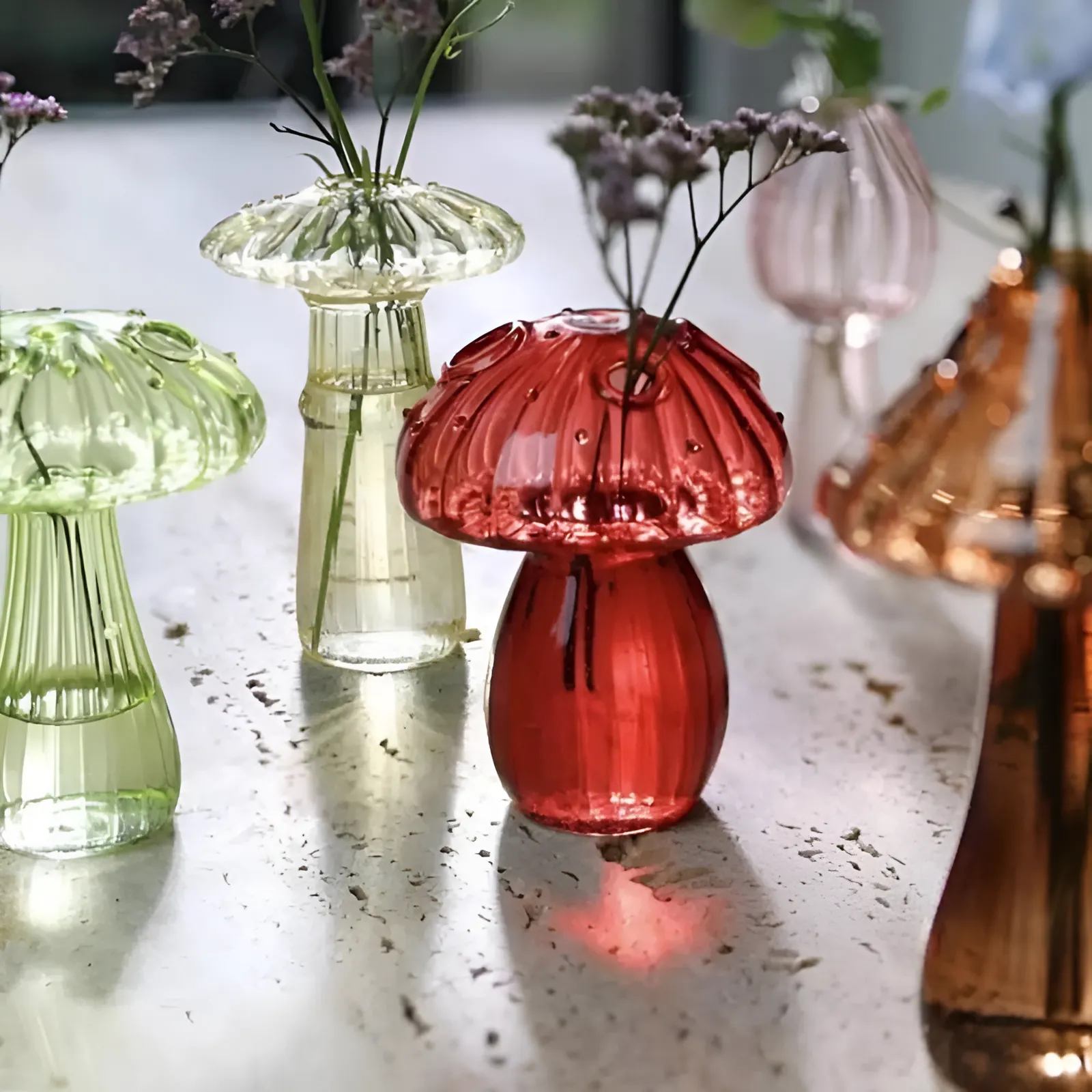 Vase champignon | Vase champignon en verre coloré Décoration intérieure